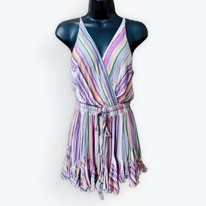 Striped Multi Colored Romper With Elegant Wrap Design